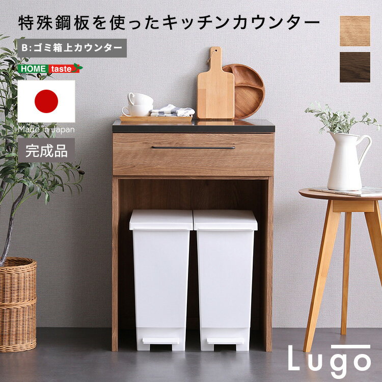 日本製 特殊鋼板を使ったキッチンカウンター キッチン収納 【Lugo-ルゴ-】 ゴミ箱上カウンター 60cm 食器棚 キッチンボード レンジボード レンジラック カップボード ごみ箱上ラック 【メーカー3か月保証:ホームテイスト】