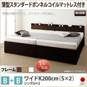 樂天商城 - 【組立設置サービス付 跳ね上げ式ベッド 収納ベッド 】 収納家具 収納ベッド 大容量 薄型スタンダードボンネルコイル付き ボンネルコイル B+B ワイドK200 （シングルベッドx2 分割可 連結ベッド 2床セット販売）