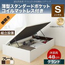 【組立設置サービス付】 跳ね上げ式ベッド 収納付きベッド ベッドフレーム すのこ収納 収納付き 収納ベッド 薄型スタンダードポケットコイル付き ポケットコイル 【横開き】【 シングルベッド 】 マットレスセット シングルサイズ 【深さ: グランド】(3)
