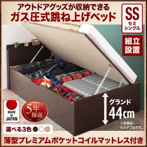 【組立設置サービス付 跳ね上げ式ベッド 収納ベッド 】 収納家具 収納ベッド 大容量 薄型プレミアムポケットコイルマットレス付き ポケットコイル 【セミシングルベッド 】 マットレスセット セミシングルサイズベッド ベッドフレーム 木製 【深さ: グランド】