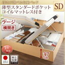 【組立設置サービス付 跳ね上げ式ベッド 収納ベッド 】 収納家具 収納ベッド 大容量 薄型スタンダードポケットコイル付き ポケットコイル 【横開き】 【セミダブルベッド 】 マットレスセット セミダブルサイズ 【深さ:ラージ】 セミダブルベッド セミダブル(3)