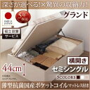 【組立設置サービス付 跳ね上げ式ベッド 収納ベッド 】 大容量 薄型抗菌国産ポケットコイルマットレス付き ポケットコイル 日本製ポケットコイル 【横開き】 【セミシングルベッド 】 マットレスセット セミシングルサイズ 【深さ: グランド】(3)