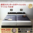 【跳ね上げ式ベッド】 開閉・深さが選べる 収納ベッド 大型 すのこベッド S-Breath エスブレス 薄型スタンダードポケットコイル付き ポケットコイル 【縦開き】 ワイドK200 横幅:200cm(シングルベッドx2 分割可 連結ベッド)グランド ワイド200(3)