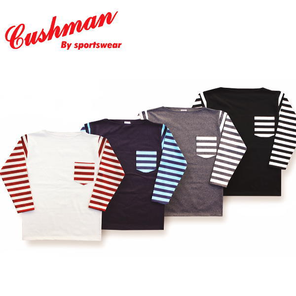 全国どこでも 送料無料 ！！春夏新作！！【CUSHMAN】ボーダースリーブバスクTシャツ(9分袖)【クッシュマン】メンズ＆レディース Tシャツ　26662