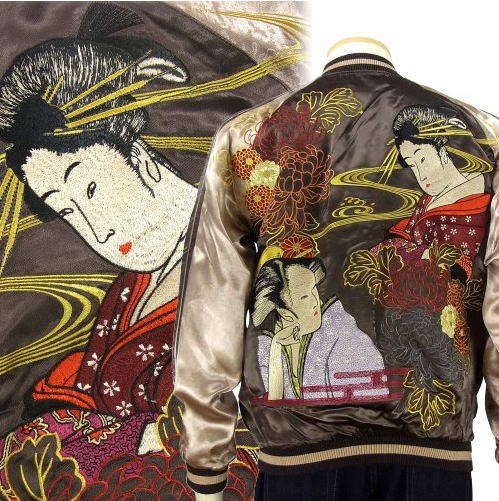 全国どこでも 送料無料 ！！秋冬新作！！【SCRIPT】 芸者刺繍スカジャン【花旅楽団】メンズ＆レディース　和柄 刺繍
