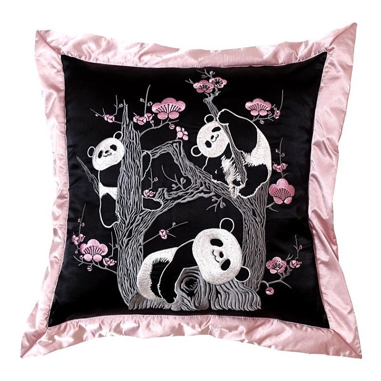 全国どこでも 送料無料 !!春夏新作!!【花旅楽団】 梅とパンダ刺繍クッション【SCRIPT】メンズ&レディース 和柄