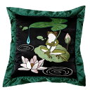 全国どこでも 送料無料 !!春夏新作!!【花旅楽団】蓮と蛙刺繍クッション【SCRIPT】メンズ&レディース 和柄
