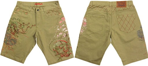 全国 どこでも 送料無料 !!春夏新作!!【SATORI】風雷神 柄 刺繍【さとり】メンズ&レディース 5ポケット ショートパンツ 全国 どこでも 送料無料 !!春夏新作!!【SATORI】風雷神 柄 刺繍【さとり】メンズ&レディース 5ポケット ショートパンツ