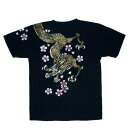 【羽水】桜と龍のTシャツ 半袖/長袖 メンズ レディース 和柄 手描き