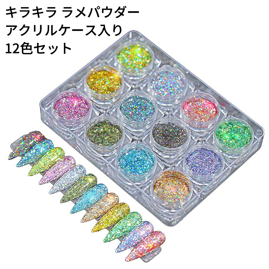乐天商城 - キラキラ ラメパウダー アクリルケース入り 12色セット