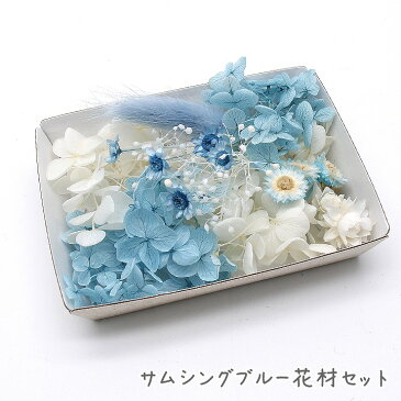 サムシングブルー花材セット 1ケース /ハーバリウムやアロマワックスバー ボタニカルサシェにも 花材 プリザーブドフラワー あじさい 青色 ブルー 白色 ホワイト かすみ草 霞草 カスミソウ スターフラワー ラグラス イモーテル アンモビューム