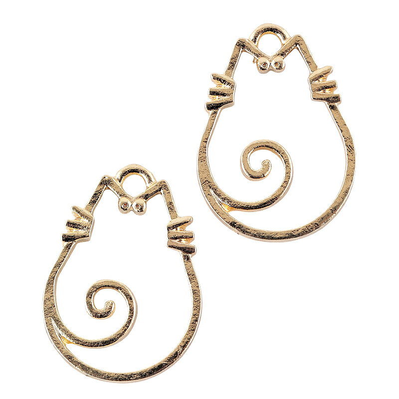 レジン枠 しっぽくるくるミニサイズネコ 1個[ゴールド] 空枠 透かしチャーム ねこ 猫 しっぽ 尻尾 かわいい 可愛い 小さい空枠