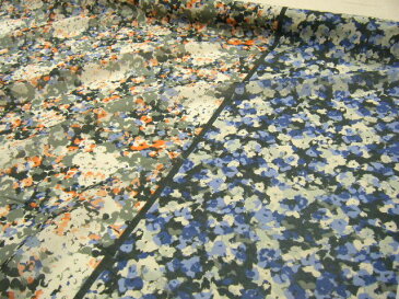 【1m価格 】♪ 天然素材100% ♪ 安心の日本製 バイカラー フラワー −花柄− プリント シルク コットン 生地 ♪ オレンジ×ブルーmix ♪【 1m 1,980円 】【メール便3mまでOKです】≪ 日本製 国産 激安 生地 服地 布地 布 綿 絹 綿シルク≫ s8ke103 B