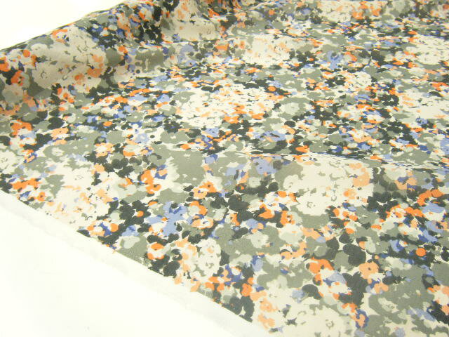 【1m価格 】♪ 天然素材100% ♪ 安心の日本製 バイカラー フラワー −花柄− プリント シルク コットン 生地 ♪ オレンジ×ブルーmix ♪【 1m 1,980円 】【メール便3mまでOKです】≪ 日本製 国産 激安 生地 服地 布地 布 綿 絹 綿シルク≫ s8ke103 B