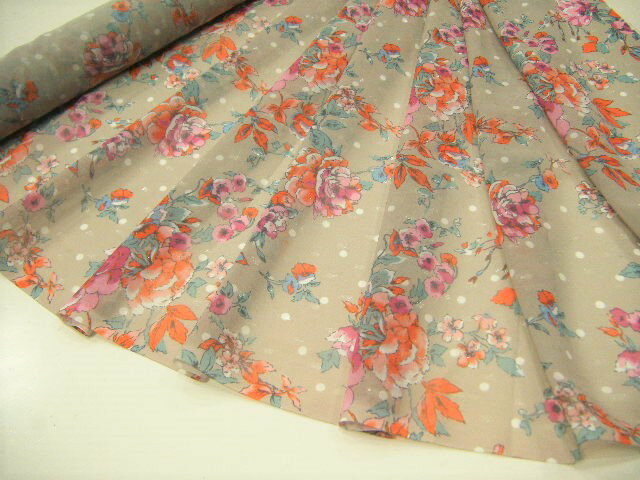 プライスダウン♪ メール便送料無料♪【 1.9m価格 】お家で洗濯OKです! 安心の日本製 ドット フラワー ジャガード プリント 生地 ♪ ライトサンドグレー...