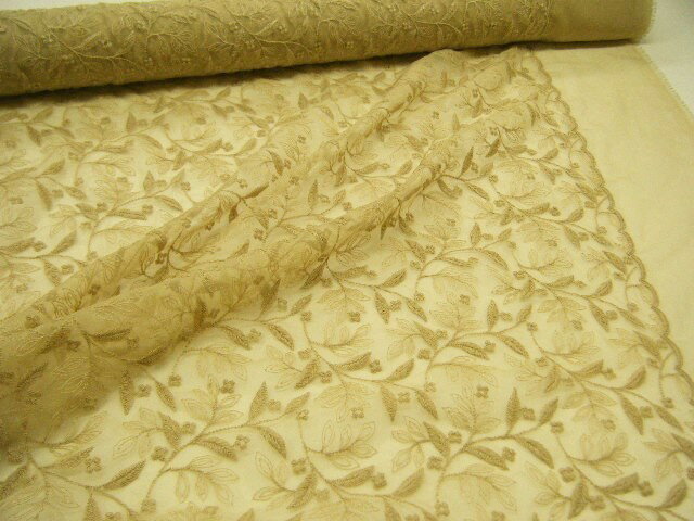 限定生産生地【 通常便送料無料 】【 2.8m価格 】日本製 両耳スカラップ模様 フラワー立体刺繍入り さらっと ジョーゼット生地★　刈安色-かりやすいろ-　♪　≪日本製 激安 布 服地 ≫ 95cm巾【 2.8m着分で 19,800 円 】c8ke029 A