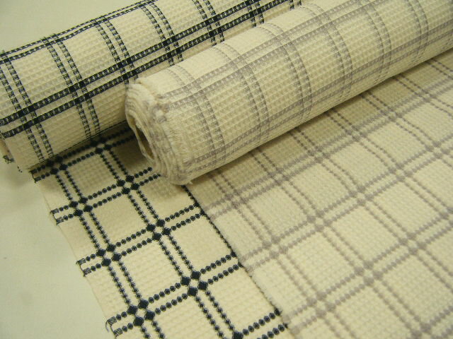 ワッフル ハニカムの凸凹感がいい味だしてます♪【 1m価格 】播州織 安心の日本製 綿 ワッフル ハニカム チェック 生地 ♪ 薄藤 & ’濃紺 &白桃♪《 春...