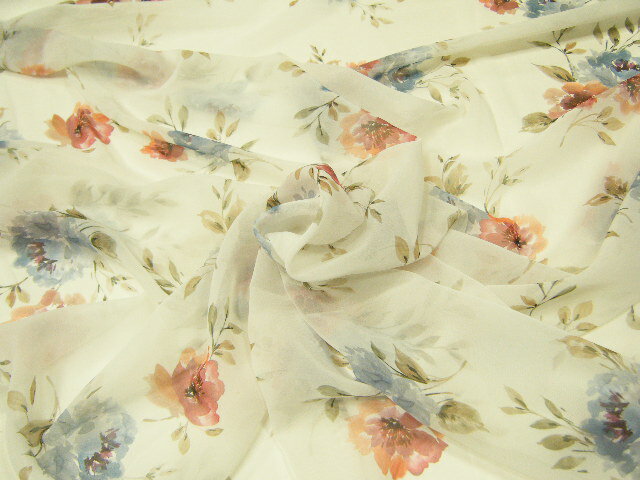 【 1.9m価格 】お家で洗濯OKです!145cm巾◆ 有名ブランド・メーカー使用生地 ◆ 安心の日本製 フラワー ジョーゼットプリント ♪ ≪ 白 オフホワイ...
