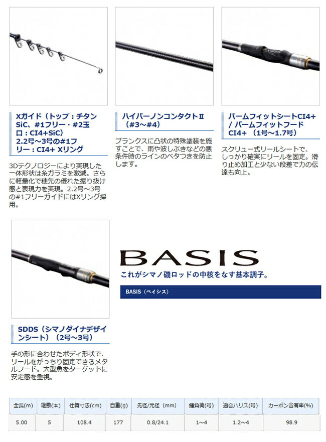 【SHIMANO/シマノ】ベイシス 1.5号-500 250094 磯竿 竿 ロッド 【SHIMANO/シマノ】ベイシス 1.5号-500 250094 磯竿 竿 ロッド