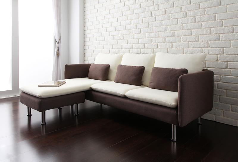 コーナーソファ コーナーソファー L字 l字型 l型 オットマン スツール 足置き 3人 三人 4人 四人 おしゃれ 布 ファブリック 北欧 カフェ 応接 リビング カウチソファー 座椅子 ローソファ ( コーナーカウチ ダークブラウン )