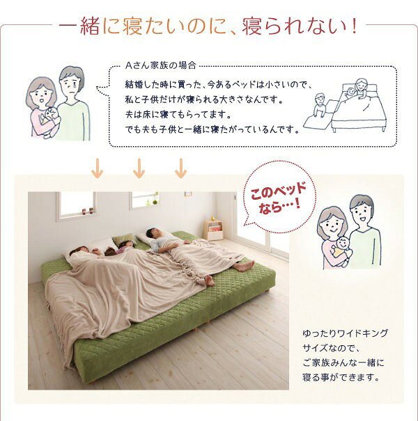 連結ベッド キング ワイド 2台 セット 2人 3人 4人 家族 つなげる 分割 ファミリー 親子 脚付き マットレスベッド ボトムベッド 足付 ベンチ ソファー パッドシーツ付き ヘッドレス ローベッド ロータイプ フロア 低床 低い ルンバ 北欧 おしゃれ モダン アンティーク [3]