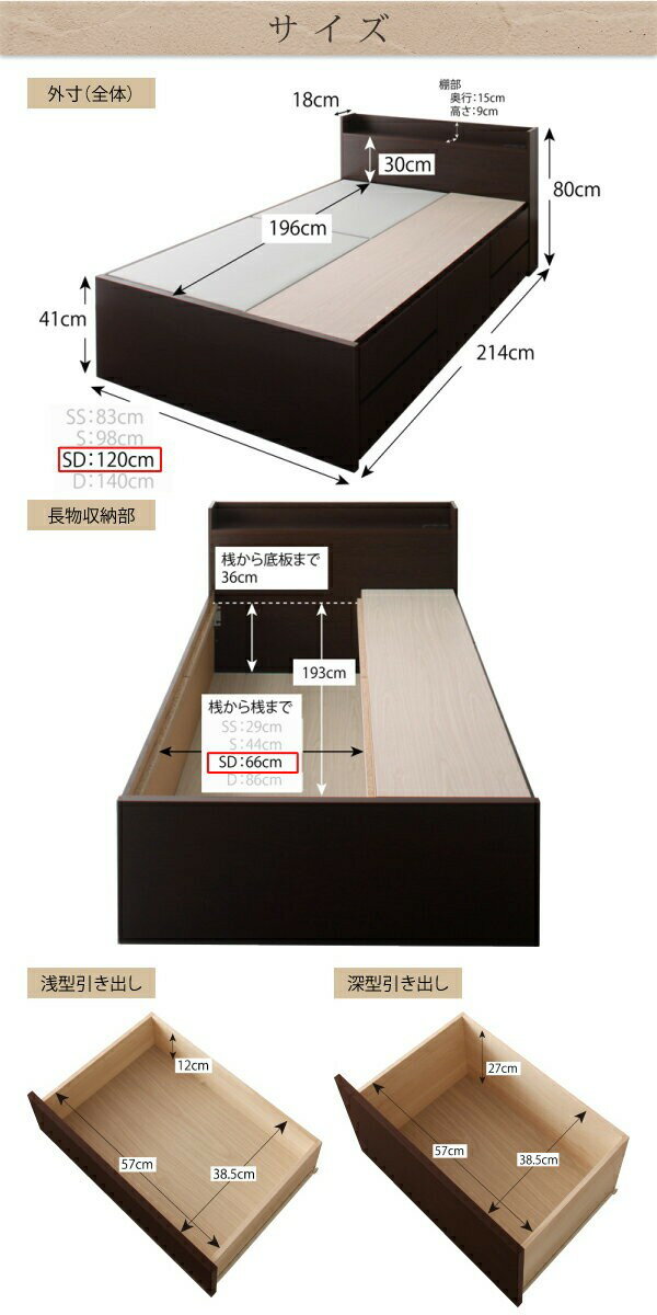 セミダブルベッド 一人暮らし SD マットレス付き チェストベッド ミドル ベッド下収納 引き出し付き 大容量 宮付き ヘッドボード 枕元 棚 ラック 携帯 ティッシュ メガネ リモコン 頭上 収納 コンセント ゲーム スマホ 充電 電気 デザイナーズ ホテル モダン 高級 メンズ [2]