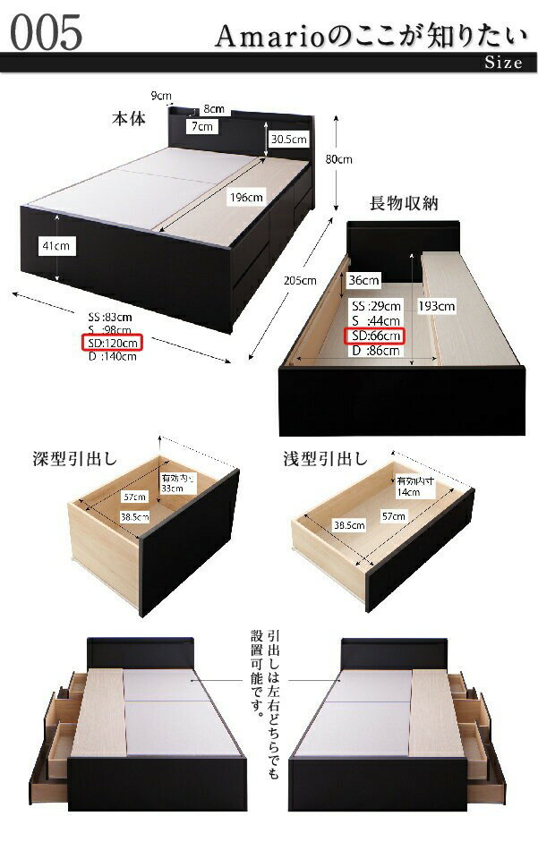 セミダブルベッド 一人暮らし SD マットレス付き チェストベッド ミドル ベッド下収納 引き出し付き 大容量 宮付き ヘッドボード 枕元 棚 ラック 携帯 ティッシュ メガネ リモコン 頭上 収納 コンセント ゲーム スマホ 充電 電気 デザイナーズ ホテル モダン 高級 メンズ [2]