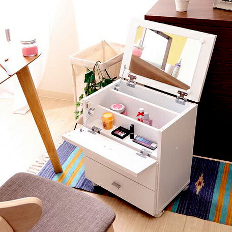 ドレッサー 化粧台 ホワイト 白 コンパクト キャスター ドレッサーワゴン 移動式 スリム 収納多い 小さめ ミニ 姫系 おしゃれ メイクボックス 化粧 鏡付き...