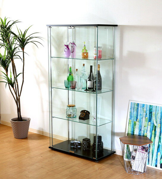 コレクションケース キャビネット ガラス ショーケース アンティーク 薄型 フィギュア ディスプレイ 棚 ディスプレイケース コレクションラック ブラック 幅80 奥行40 高さ162