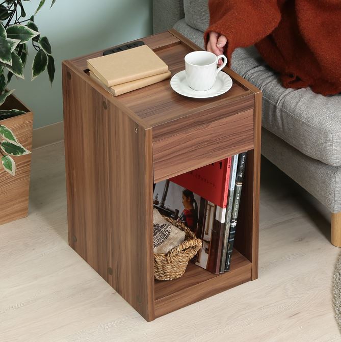 サイドテーブル 充電 電源 コンセント付き 隙間 収納 引き出し 木製 本棚 1段 a4対応 マガジンラック 電話台 コンパクト ミニ スリム 雑誌 おしゃれ ...
