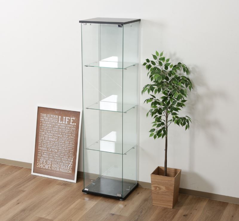 コレクションケース キャビネット ガラス ショーケース アンティーク 薄型 フィギュア ディスプレイ 棚 ディスプレイケース コレクションラック ブラック 幅4...