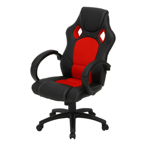 オフィスチェア 事務椅子 キャスター付き椅子 キャスター 椅子 パソコンチェア デスクチェア ブラック×レッド [2]