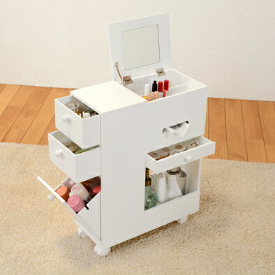 ドレッサー 1面 キャスター テーブル 化粧台 コスメ 鏡台 机 収納 姿見 コンパクト ミニ 北欧 アンティーク かわいい 姫系 ジュエリー アクセサリー 大...