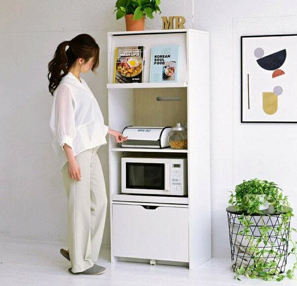 あす楽 食器棚 レンジ台 電子レンジラック ハイタイプ フラップ扉 おしゃれ 安い キッチン 収納 炊飯器置き場 引き出し スライドテーブル 大容量 スリム コ...