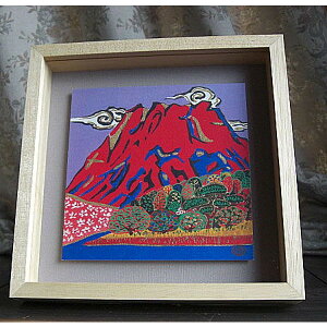掛け軸　版画　絵画　赤富士　ミクストメディア手彩　掛軸