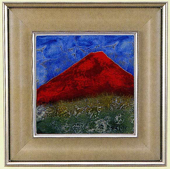 送料無料　五彩の富士山　赤富士　特大　池田 満寿夫　レリーフ　彫刻　絵画　パネル