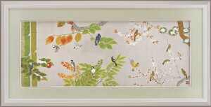 送料無料 上村淳之 四季花鳥図 シルクスクリーン 手摺り 複製画 額装 絵画 版画【smtb-k】【ky】