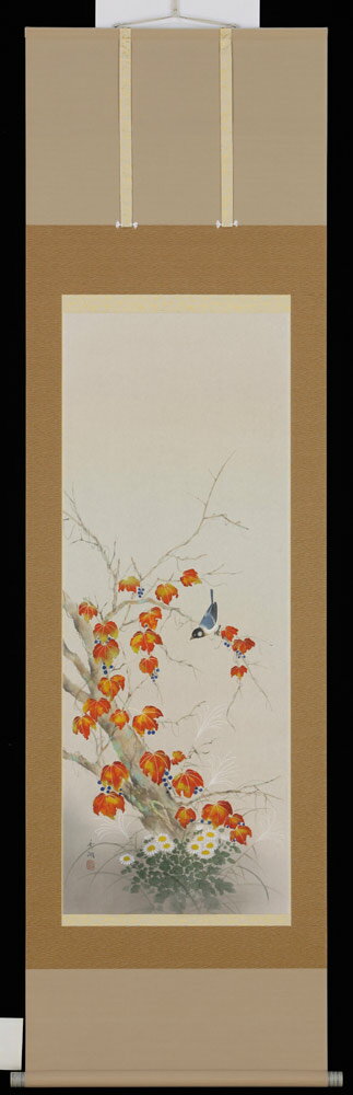 掛け軸　蔦に小禽　鈴木秀湖　美術年鑑掲載作家　掛軸　全国送料無料　【smtb-k】【ky】