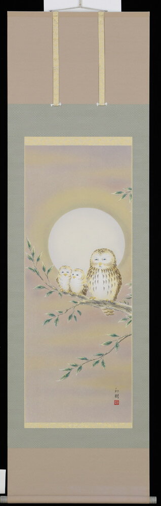 掛け軸　梟　ふくろう　橋谷和樹　掛軸　全国送料無料　【smtb-k】【ky】