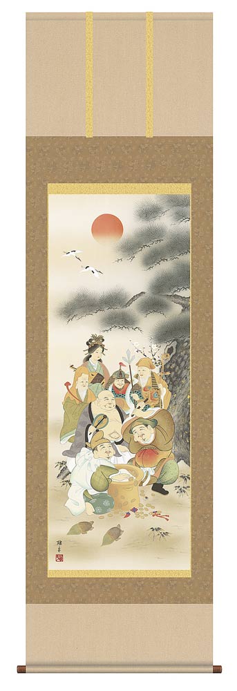 掛け軸　七福神　鵜飼雄平　掛軸　全国送料無料　【smtb-k】【ky】