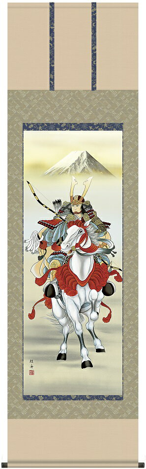 送料無料 端午の節句 掛け軸 掛軸 白馬武者 長江桂舟 (三美会)