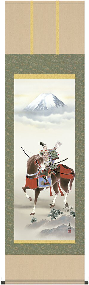 送料無料 端午の節句 掛け軸 掛軸 馬上武者　鈴木翠朋 (白翠会)