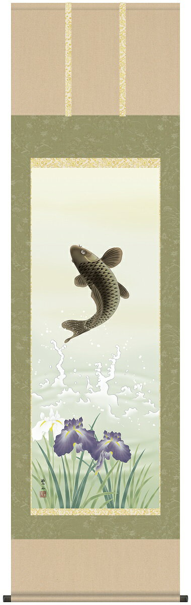 送料無料 お祝い 端午の節句 掛け軸 掛軸 跳鯉 唐沢碧山 (草夕会)