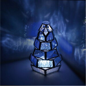 ステンドグラス ミニランプ 【 小さな もみの木 ランプ ／ Blue Collection 】（ LED ライト 付 ）オリジナル デザイン プレゼント Xmas クリスマス クリスマスツリー もみの木