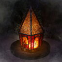ステンドグラス ランプ LEDライト 魔女 ハロウィン 猫 国産 ハンドメイド 「ネコがいる魔女のお家」 ステンドグラス・ランプ LEDライト付 高さ21cm