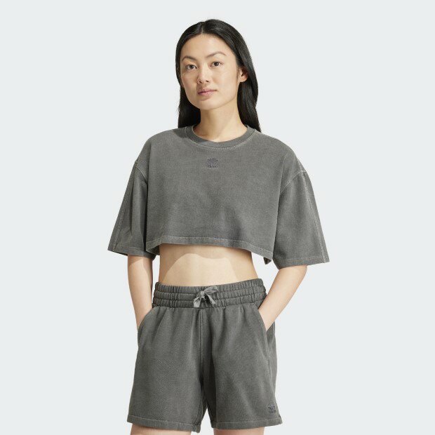 【6/4 20時〜6/11 10時までポイント20倍】レディース エッセンシャルズ+ クロップドTシャツ　ブラック　【adidas originals|アディダスオリジナルス】kmz27-it9883のサムネイル