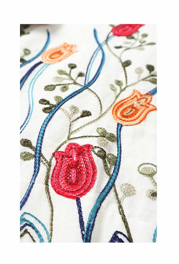艶やかなチューリップ畑の刺繍シャツブラウス レディース ファッション トップス ...