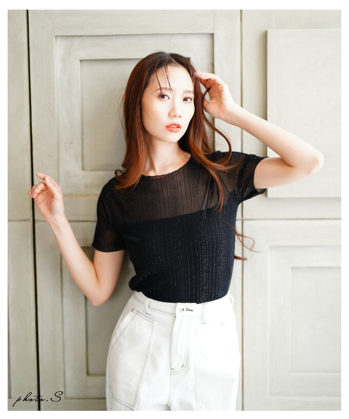 さりげない煌めきを纏うラメストライプシアーカットソー レディース ファッション トップス カットソー 半袖 夏 夏服 大人可愛い 20代 30代 40代 レディースファッション カジュアル 体型カバー おしゃれ きれいめ ママ サワアラモード sawaalamode 【6 【メール便可】 a-la-mode-10014061 ALAMODE アラモード サンプル画像3