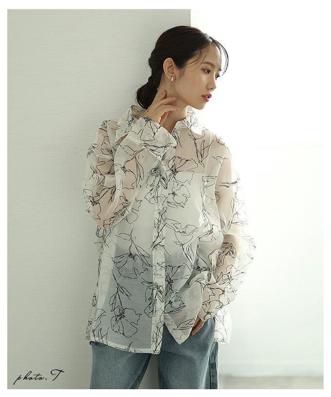 大人のニュアンス溢れるシアー花柄フロッキープリントオーバーサイズシャツ レディース ファッション トップス 夏服 大人可愛い 20代 30代 40代 レディースファッション カジュアル 体型カバー おしゃれ きれいめ ママ サワアラモード sawaalamode 【7月 【メール便可】 a-la-mode-10014202 ALAMODE アラモード サンプル画像3