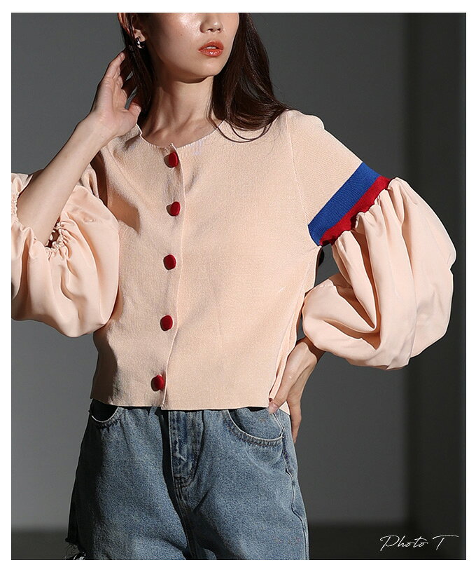ポップで可愛いボリュームスリーブトリコロールカーディガン レディース ファッション トップス カーディガン 秋服 大人可愛い 20代 30代 40代 レディースファッション カジュアル 体型カバー おしゃれ きれいめ ママ サワアラモード sawaalamode 【9月10日20時販売新作】 a-la-mode-10014316 ALAMODE アラモード サンプル画像2
